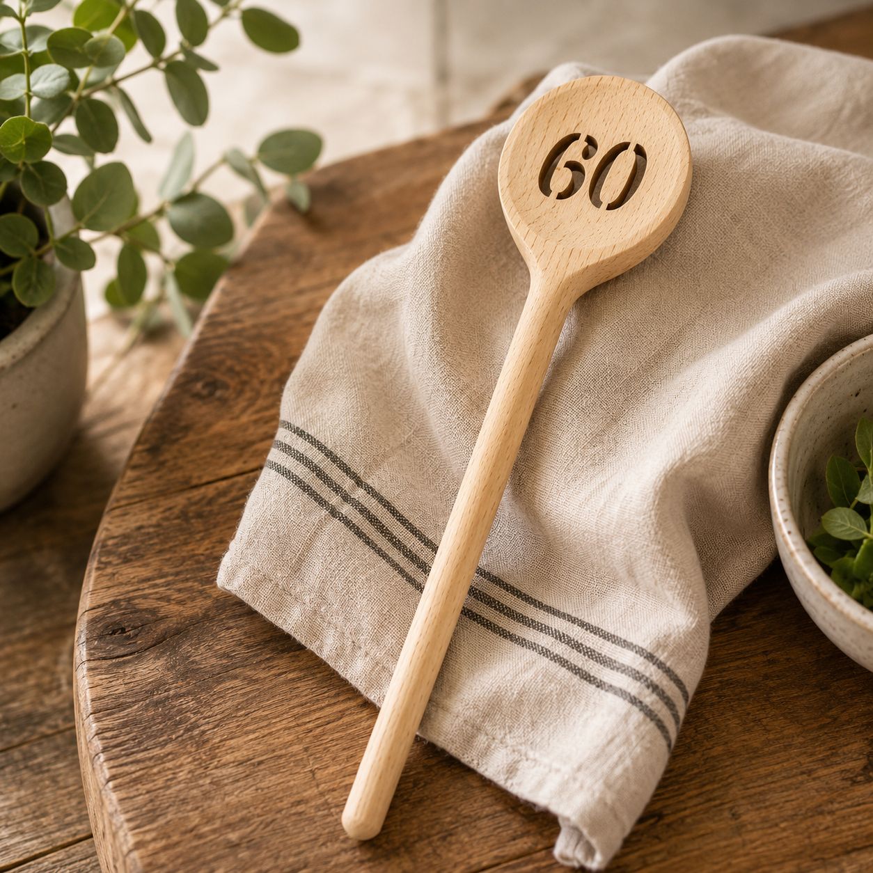 Kochlöffel aus Buchenholz 30 cm mit Zahl 60 – Geschenk zum 60. Geburtstag ? Kochlöffel aus Buchenholz 30 cm mit Zahl 60 – Geschenk zum 60. Geburtstag ?