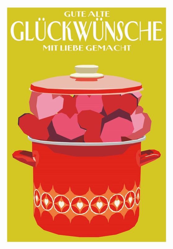 Grußkarte Gute alte Glückwünsche mit Liebe gemacht – Doppelkarte mit Herzentopf ❤️ Grußkarte Gute alte Glückwünsche mit Liebe gemacht – Doppelkarte mit Herzentopf ❤️