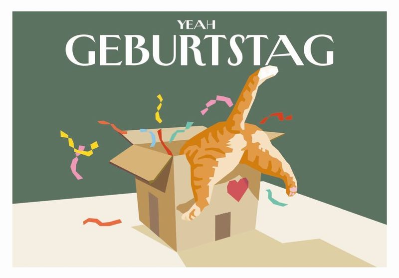 Geburtstagskarte Yeah Geburtstag – Katze im Karton | Doppelkarte mit Recycling-Umschlag ?? Geburtstagskarte Yeah Geburtstag – Katze im Karton | Doppelkarte mit Recycling-Umschlag ??