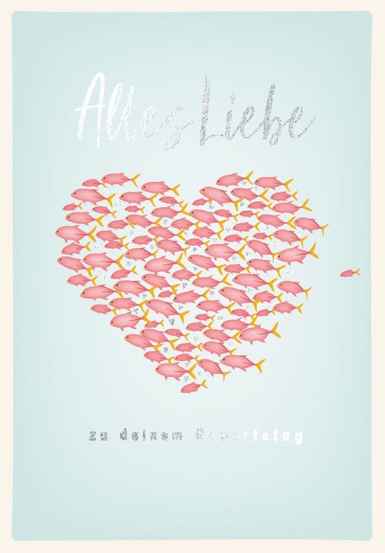Doppelkarte: Alles Liebe zu deinem Geburtstag - Fischschwarm – Geburtstagskarte aus Recyclingpapier ? Doppelkarte: Alles Liebe zu deinem Geburtstag - Fischschwarm – Geburtstagskarte aus Recyclingpapier ?