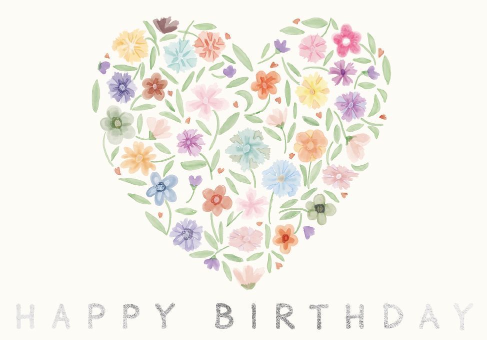 Doppelkarte: Happy Birthday - Blumenherz – Geburtstagskarte B6 aus Recyclingpapier mit Silberfolie ? Doppelkarte: Happy Birthday - Blumenherz – Geburtstagskarte B6 aus Recyclingpapier mit Silberfolie ?