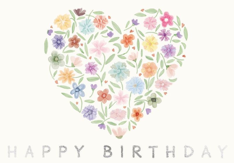 Doppelkarte: Happy Birthday - Blumenherz – Geburtstagskarte B6 aus Recyclingpapier mit Silberfolie ? Doppelkarte: Happy Birthday - Blumenherz – Geburtstagskarte B6 aus Recyclingpapier mit Silberfolie ?