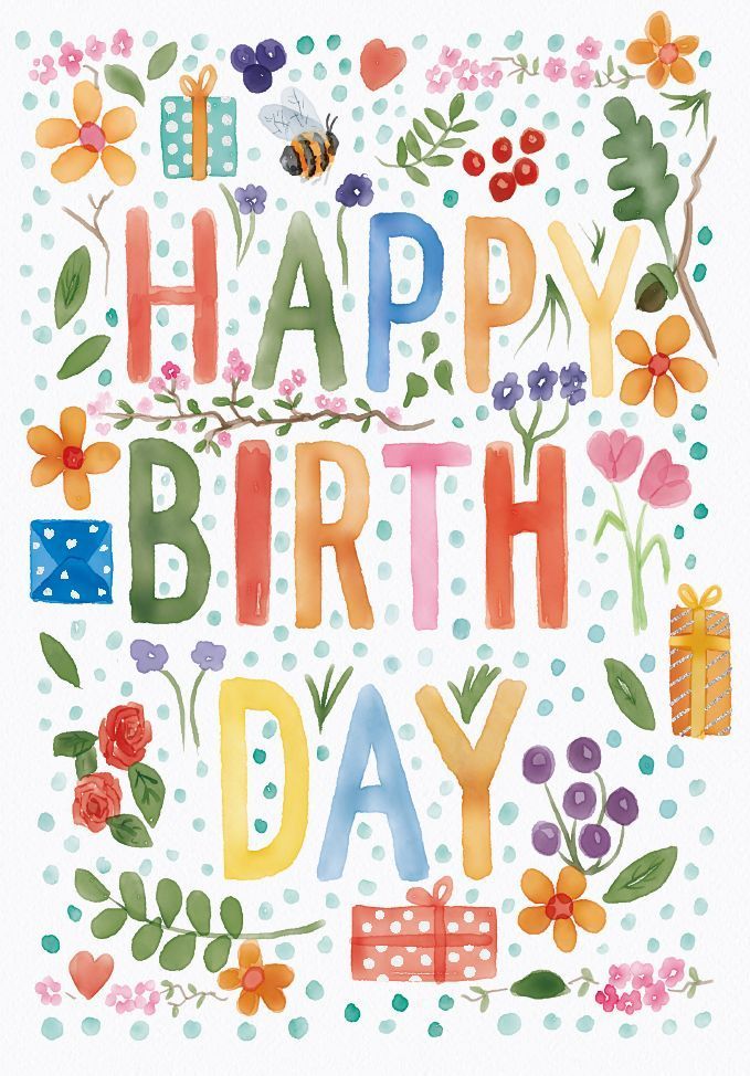 Doppelkarte: Happy Birthday - Blumen und Geschenke – farbenfrohe Geburtstagskarte B6 aus Recyclingpapier ? Doppelkarte: Happy Birthday - Blumen und Geschenke – farbenfrohe Geburtstagskarte B6 aus Recyclingpapier ?
