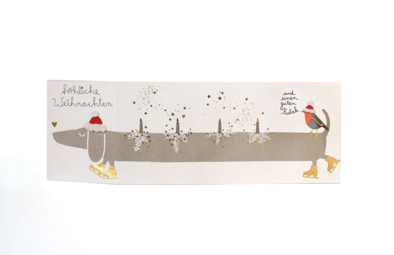 Fröhliche Weihnachten und einen guten Rutsch – Weihnachtskarte mit Dackel und Rotkehlchen ?