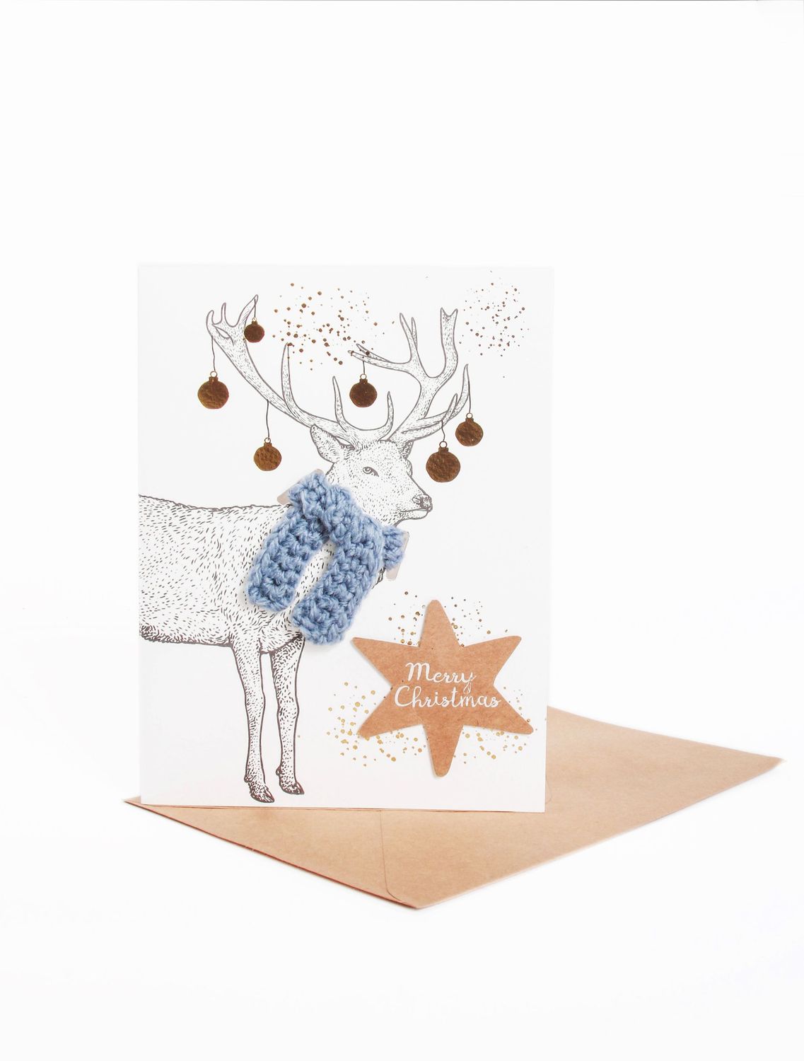 Merry Christmas – Schalkarte mit Hirsch und blauem Wollschal ? Merry Christmas – Schalkarte mit Hirsch und blauem Wollschal ?