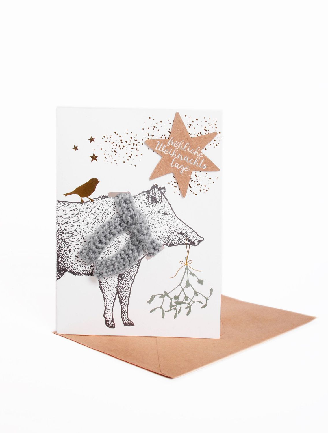 Schalkarte Wildschwein – Weihnachtskarte mit Wollschal & Umschlag ?