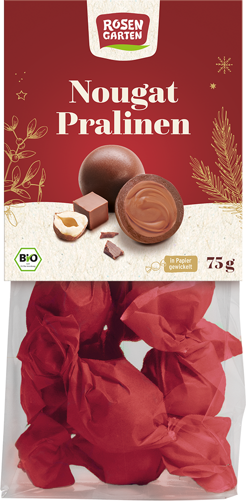 Nougat-Pralinen Bio mit Haselnussnougat & Vollmilchschokolade 75 g ? Nougat-Pralinen Bio mit Haselnussnougat & Vollmilchschokolade 75 g ?