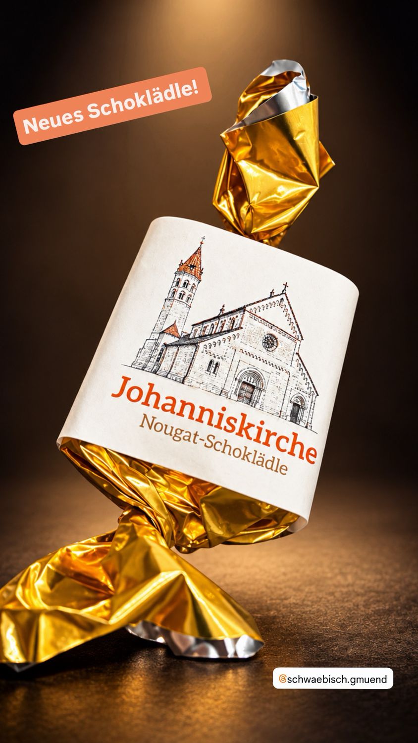 Johanniskirche Nougat-Schoklädle Vollmilch 28 g – feine BIO-Schokolade mit Kirche aus Schwäbisch Gmünd & regionalem Charme ?⛪ Johanniskirche Nougat-Schoklädle Vollmilch 28 g – feine BIO-Schokolade mit Kirche aus Schwäbisch Gmünd & regionalem Charme ?⛪