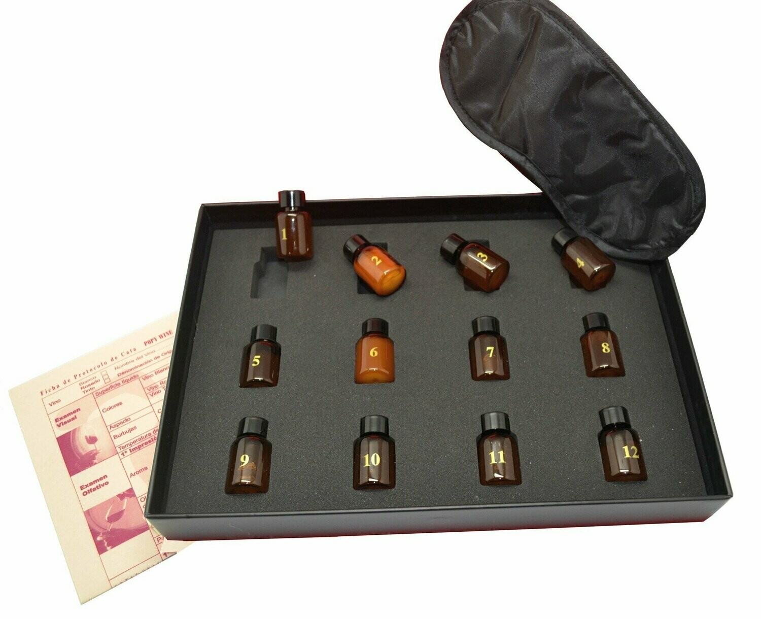 Juego 12 aromas defectos del vino + 2 fichas cata Juego 12 aromas defectos del vino + 2 fichas cata