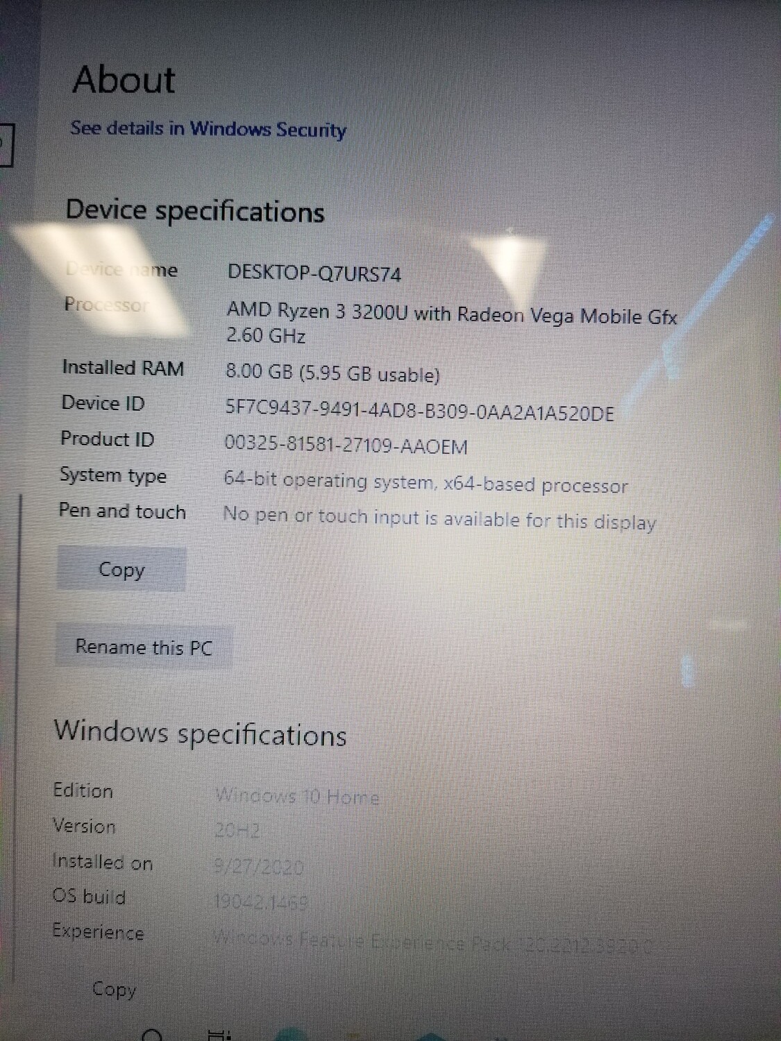 HP Laptop 15-db1032nr 15.6" AMD Ryzen 3 3200U@2.60 GHz 8GB RAM 256GB SSD  Windows
