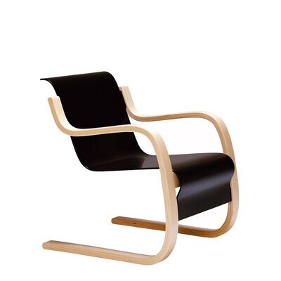 Artek Armchair 42, Colour Options: Frame natural lacquered, seat shell black lacquered