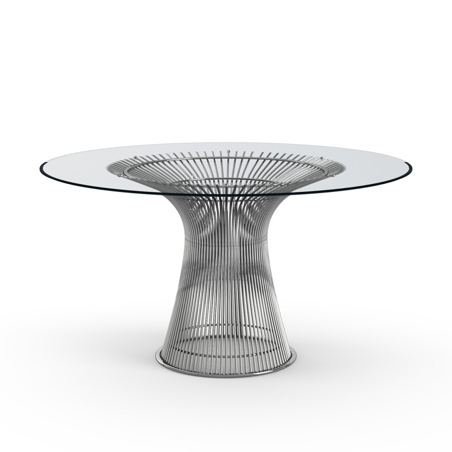 Knoll Platner Dining Table 54", Base Finish: Polished Nickel, Top: Clear Glass