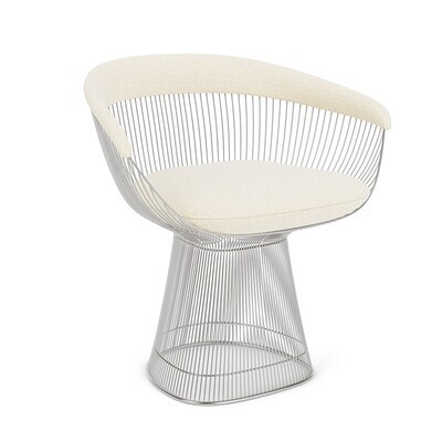 Knoll Platner Arm Chair, Base Finish: Polished Nickel, Upholstery: Classic Boucle, Pearl