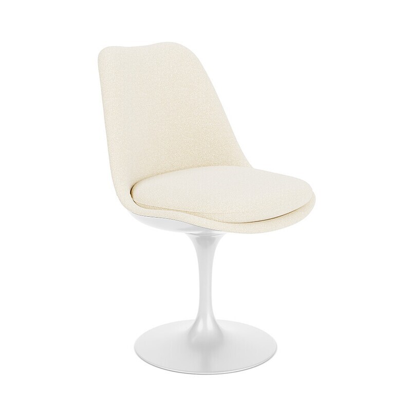 Knoll Tulip Chair Armless with Upholstered Back, Base: Fixed, Upholstery Type: Classic Boucle, Pearl