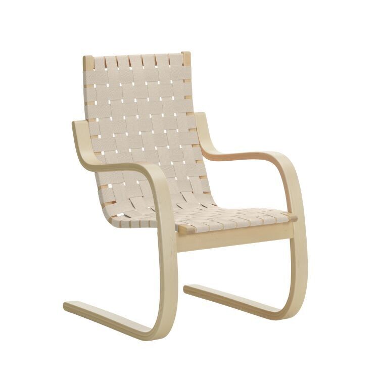 Artek Armchair 406, Finish/Webbing Color: Natural lacquered, natural/ white webbing