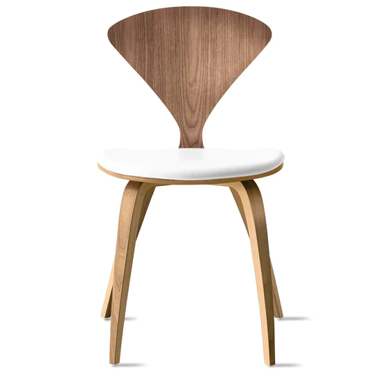 Cherner Side chair – with seat pad only, Wood Finish: Natural Walnut, Leather: Spinneybeck Sabrina White