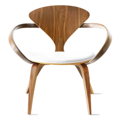 Cherner Lounge Armchair – with seat pad only, Wood Finish: Natural Walnut, Leather: Spinneybeck Sabrina White