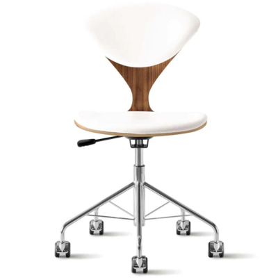 Cherner Swivel Base Chair – with seat and back pads, Wood Finish: Natural Walnut, Leather: Spinneybeck Sabrina White