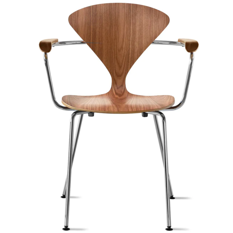 Cherner Metal Base Armchair, Wood Finish: Natural Walnut