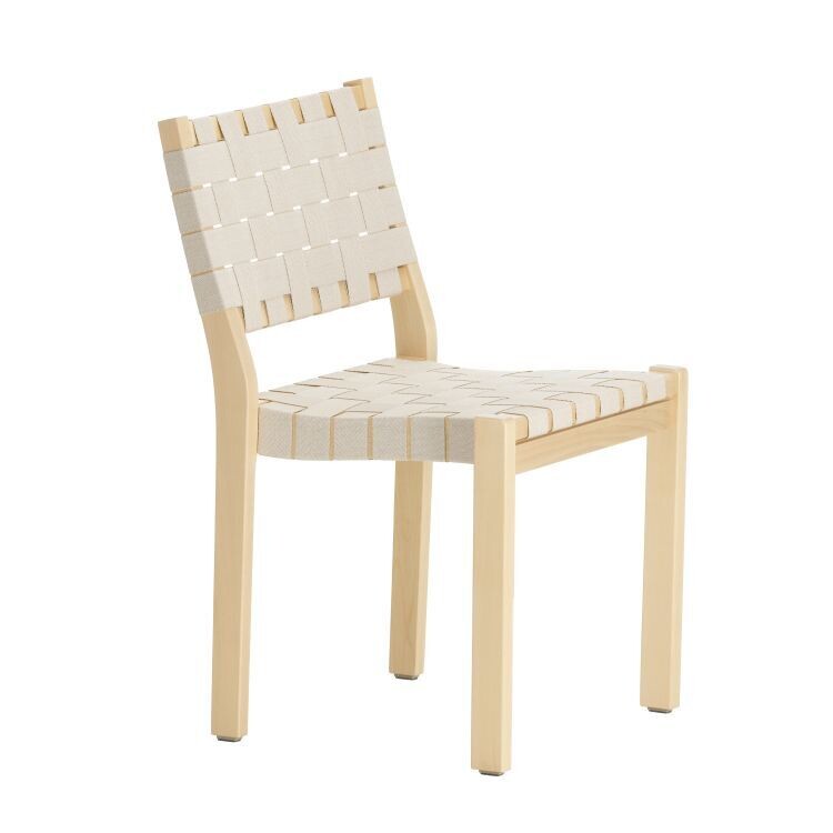 Artek Chair 611, Webbing Colour: Natural Lacquered Frame, White Webbing
