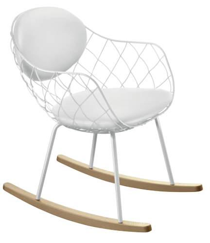 Magis Piña Rocking Chair, Model: Natural Ash, White upholstery