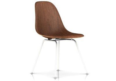 Herman Miller® Eames® Molded Wood Side Chair 4-Leg Base, Shell Finish: Walnut, Base Finish: White