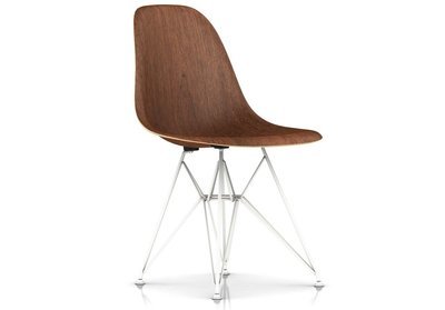 Herman Miller® Eames® Molded Wood Side Chair Wire Base, Shell Finish: Walnut, Base finish: White