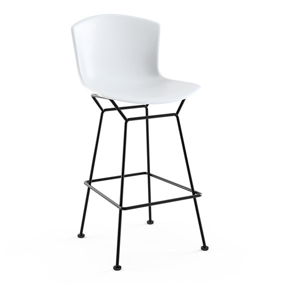 Knoll Bertoia Molded Barstool, Base Finish: Black, Height: Bar, Shell Colour: White