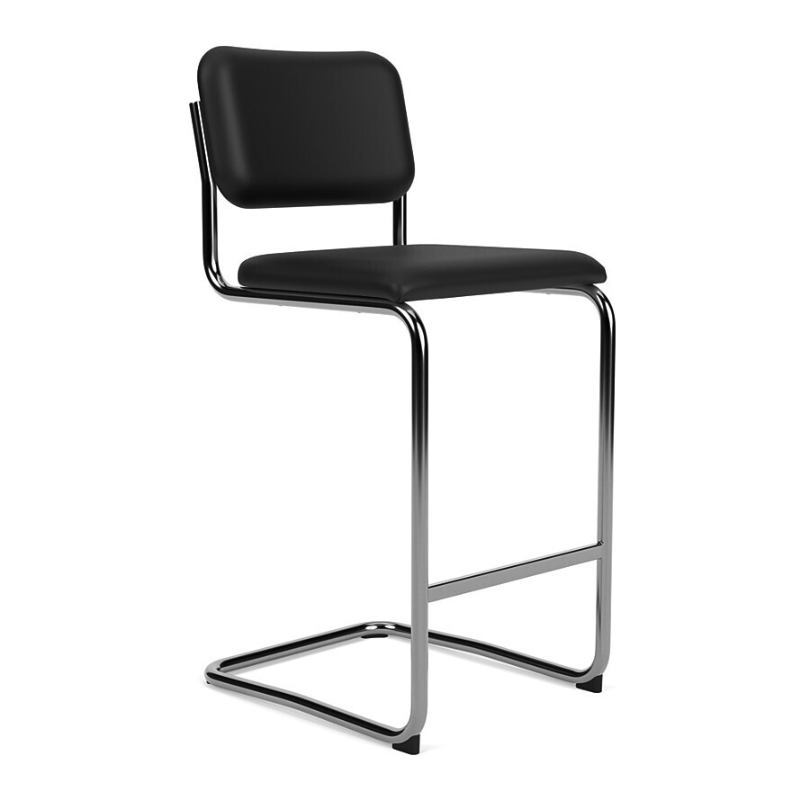 Knoll Cesca Stool Upholstered Seat and Back, Height: Bar, Upholstery, Volo Leather: Black