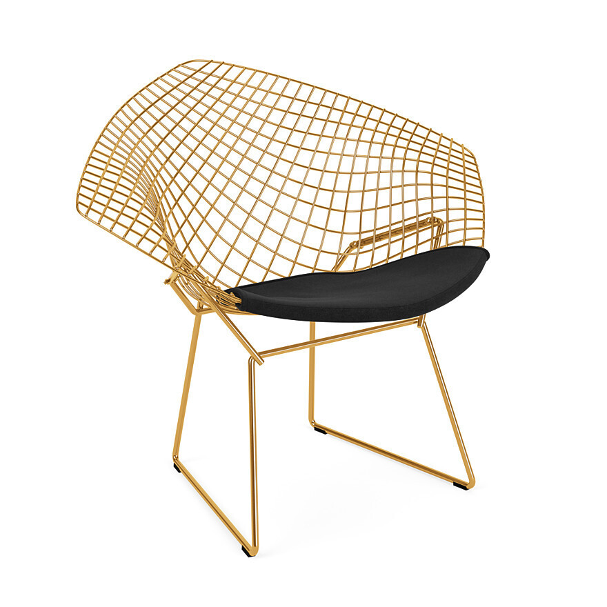 Knoll Bertoia Diamond Chair Gold, Frame: 18k Gold, Upholstery: Ultrasuede, Black Onyx