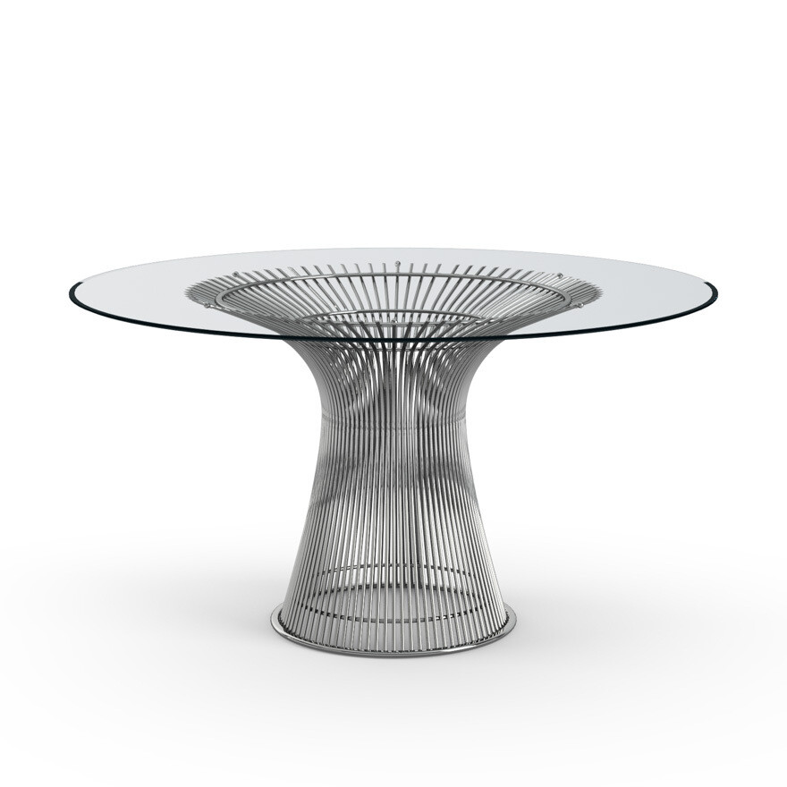 Knoll Platner Dining Table 54", Top: Clear Glass, Base Finish: Polished Nickel