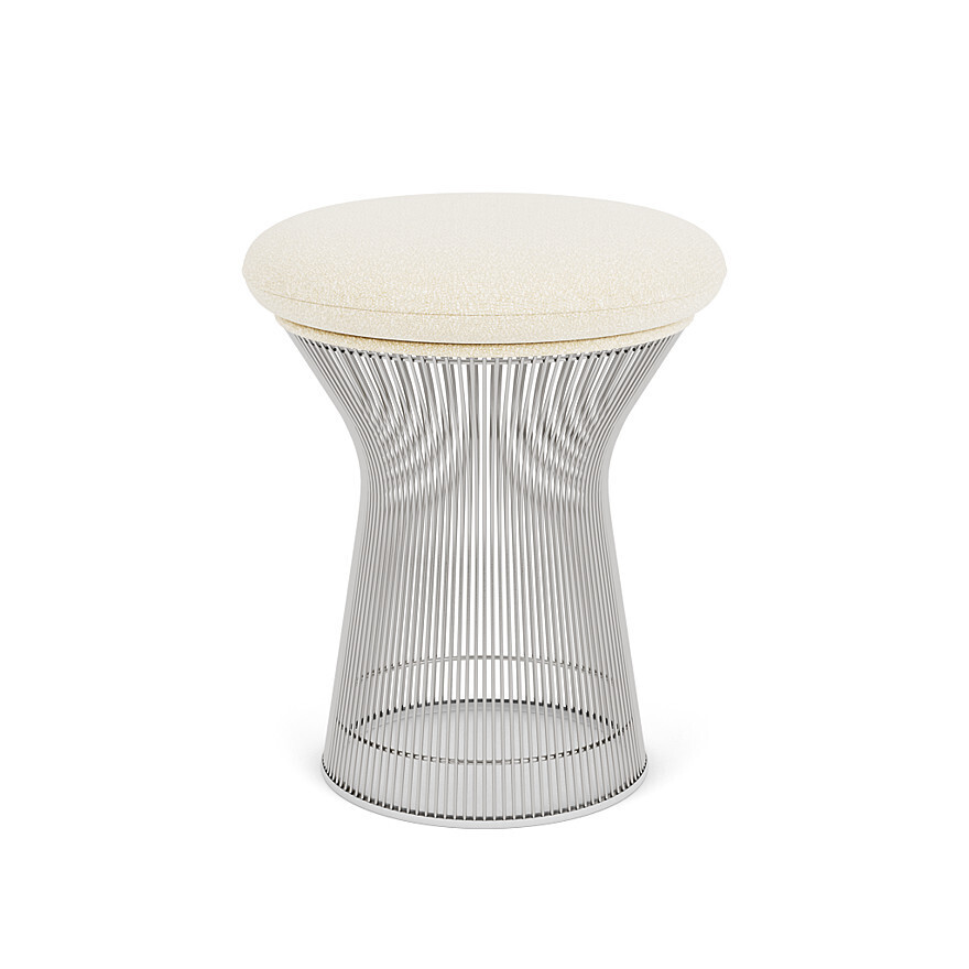 Knoll Platner Stool, Frame Finish: Polished Nickel, Upholstery: Classic Boucle, Pearl