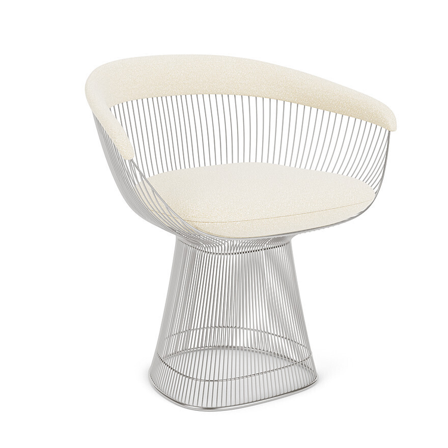 Knoll Platner Arm Chair, Base Finish: Polished Nickel, Upholstery: Classic Boucle, Pearl