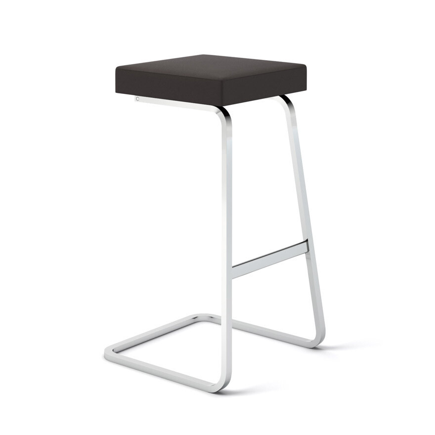 Knoll Four Seasons Barstool, Base Finish: Polished Chrome, Upholstery: Volo Leather, Black