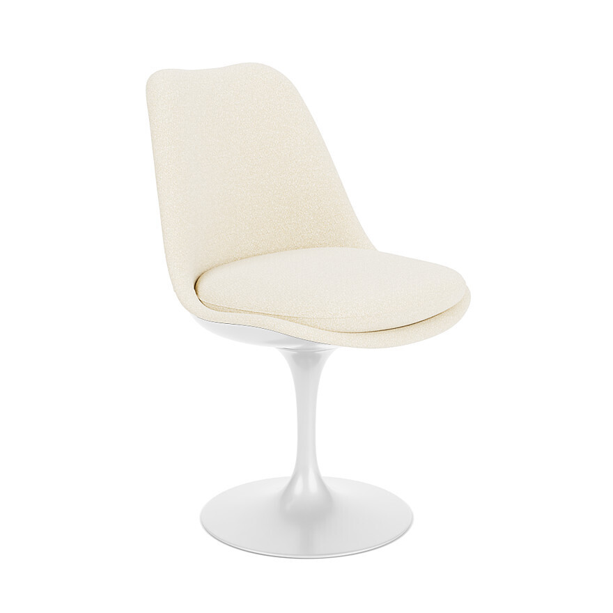 Knoll Tulip Chair Armless with Upholstered Back, Upholstery Type: Classic Boucle, Pearl, Base: Fixed