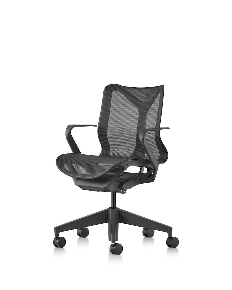 Herman Miller Cosm Chair, Low Back Model, Arms: Fixed Arms, Frame/Chassis/Base, Fabric Colour: Graphite Frame/Chassis/Base, Graphite Intercept Suspension