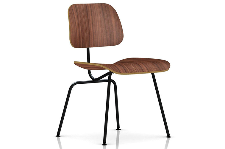 Herman Miller® Eames® Molded Plywood Dining Chair Metal Base, Base Finish: Black, Seat and Back Finish: Walnut