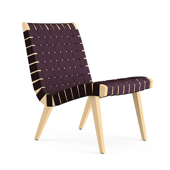 Knoll Risom Lounge Chair, Webbing Colour: Aubergine, Model: Armless, Frame Finish: Clear Maple