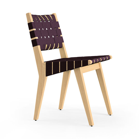 Knoll Risom Side Chair, Webbing Colour: Aubergine, Frame Finish: Clear Maple