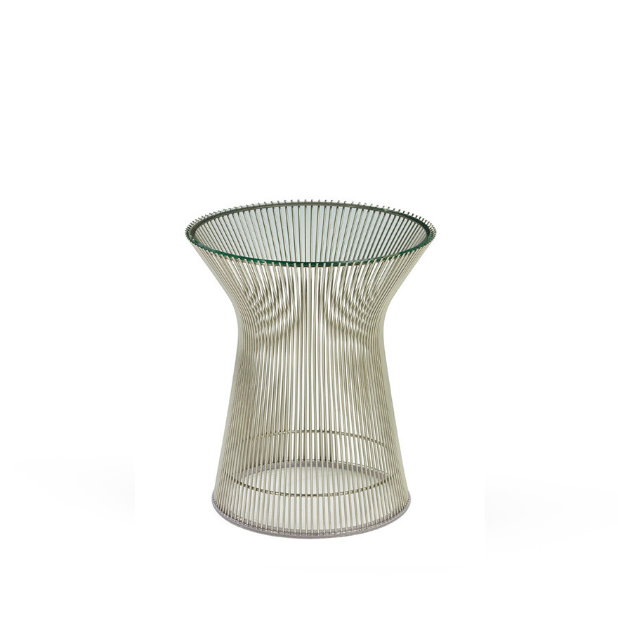 Knoll Platner Side Table, Top: Clear Glass, Base: Polished Nickel