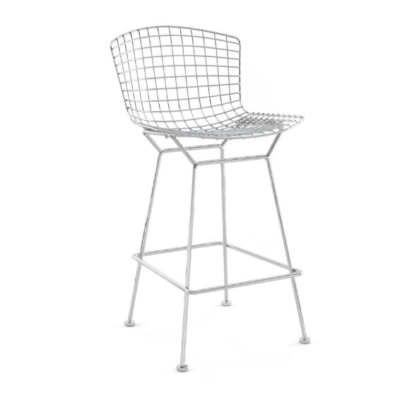 Knoll Bertoia Barstool, Upholstery: Unupholstered, Frame Finish: Polished Chrome, Height: Counter Height