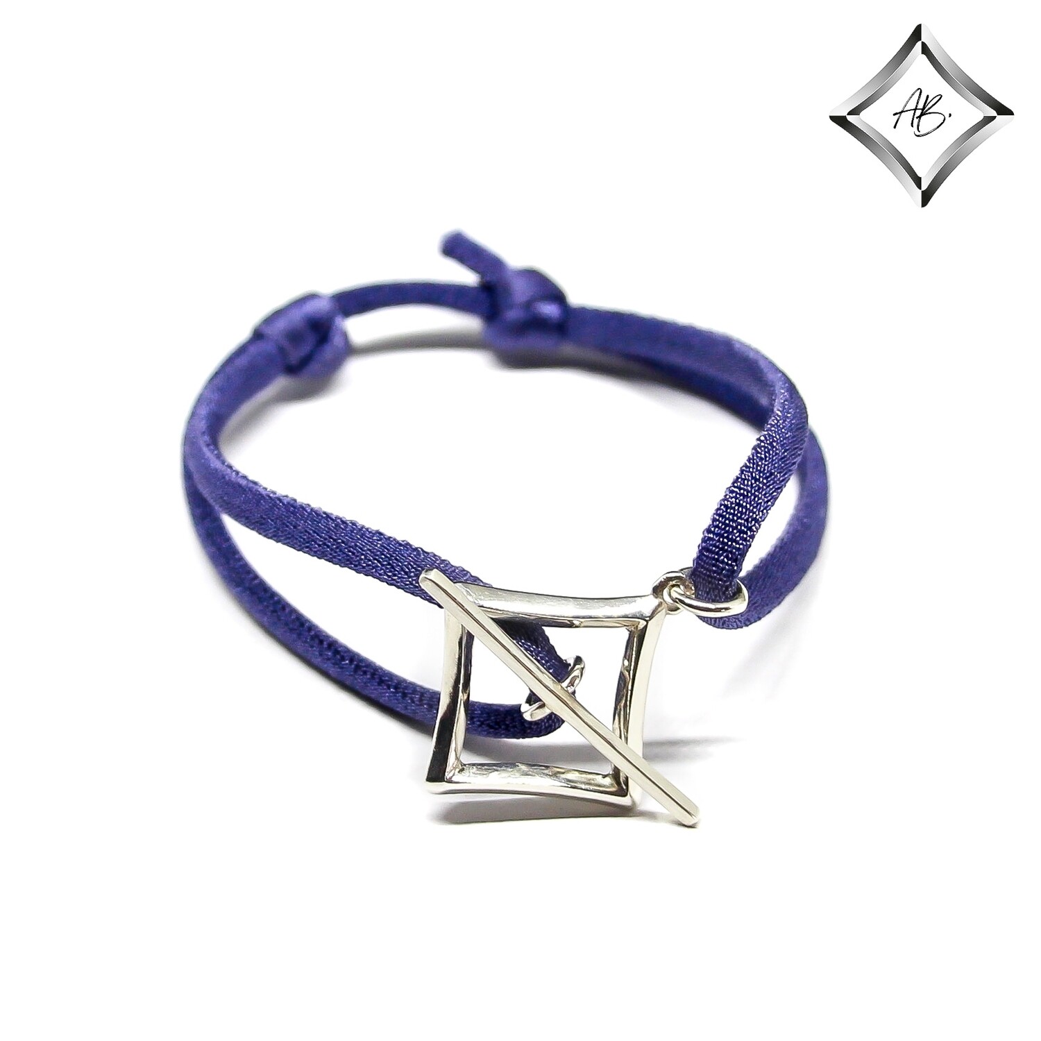 Bracelet "Mayfair" - Argent 925 et cordon élastique prune, bleu royal ou vert forêt