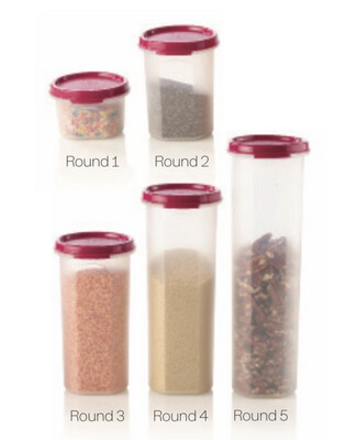 Space Saver Round Set: Round 1 (200 ml), Round 2 (400 ml),
Round 3 (650 ml), Round 4 (890 ml) & Round 5 (1,1 L)