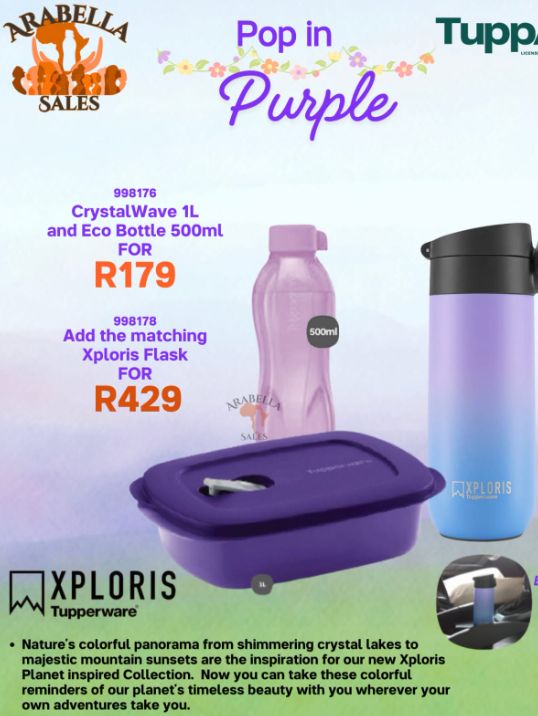 Pop in Purple (CrystalWave 1L, Eco bottle 500ml, Xploris FLask)