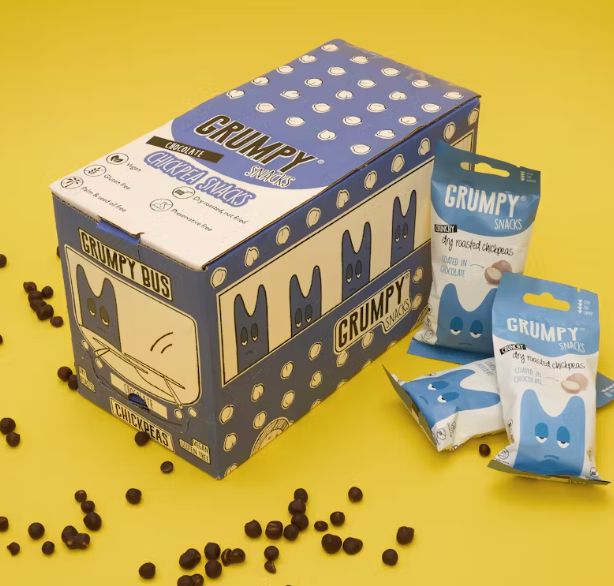 Chocolate coated chickpeas - 20 Single 40g packets in a Grumpy Bus