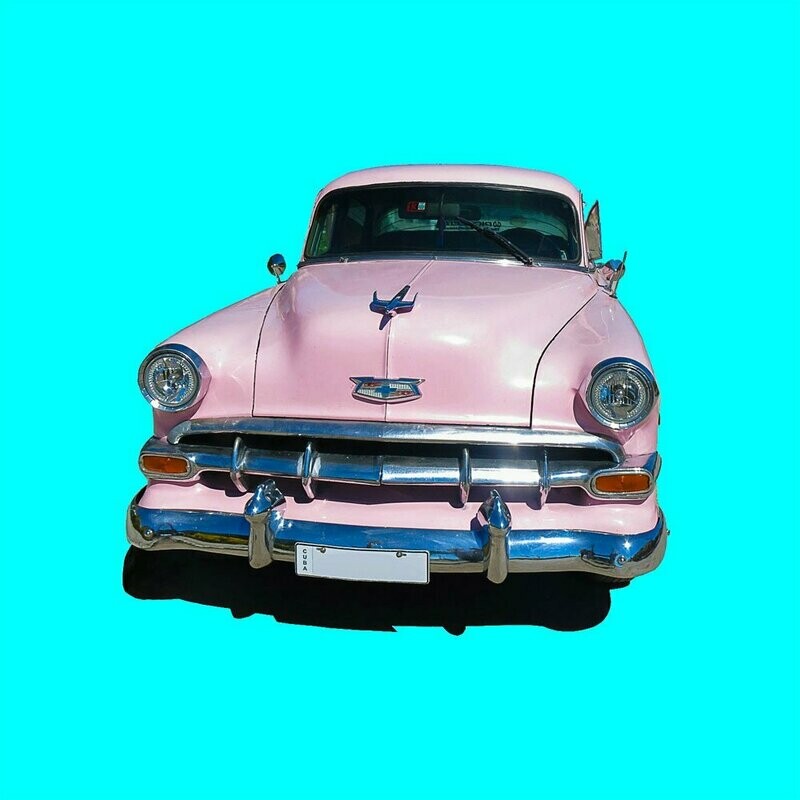 Leinwandbild Quadratisch Oldtimer rosa türkis