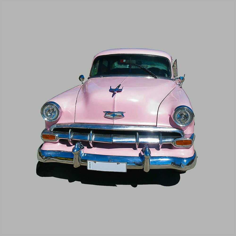 Leinwandbild Quadratisch Oldtimer rosa grau