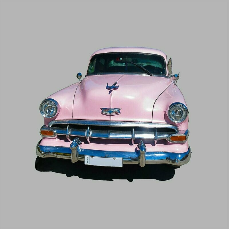 Leinwandbild Quadratisch Oldtimer rosa grau