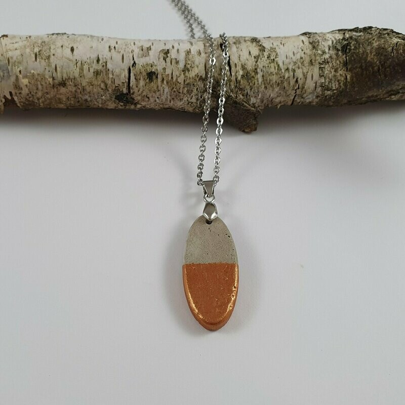 Beton Schmuck Halskette länglich-oval grau kupfer