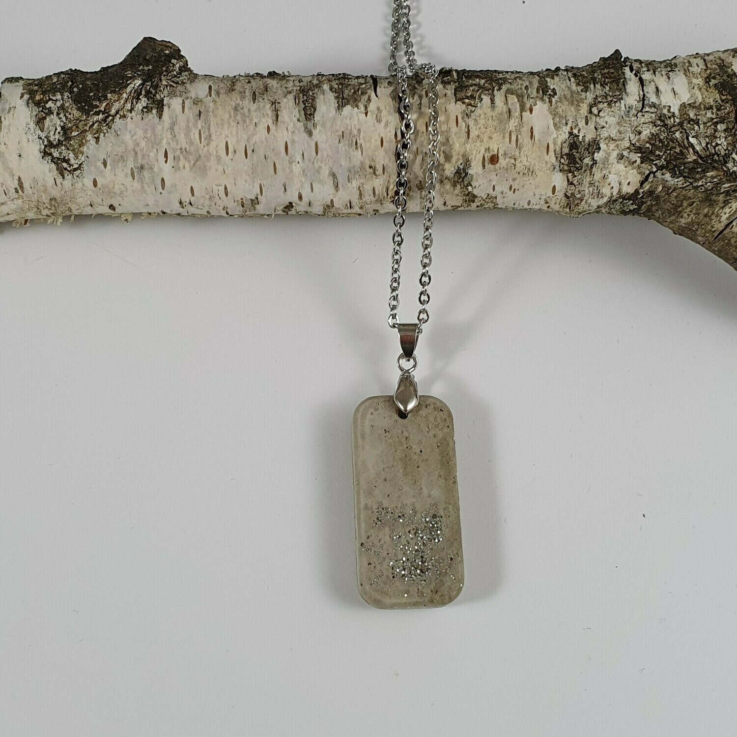 Beton Schmuck Halskette rechteckig grau silber